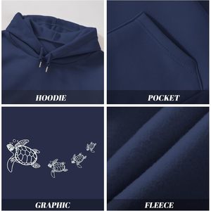 FOXA Sweat-shirt à capuche surdimensionné en polaire pour femme, motif tortue de mer, épaules tombantes, pull décontracté thème océan - Product Image 6