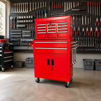 Armoire à outils de réparation automobile avec coffre supérieur, tiroirs et portes verrouillables en acier sur roulettes pour garage et atelier de mécanique