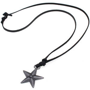 Collier long en cuir <span class=keywords><strong>noir</strong></span> de haute qualité avec pendentif étoile à cinq branches en argent rétro, cadeaux pour femmes - Product Image 3