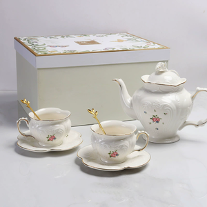 French Retro Ceramic Flower Prints Coffee Cup and Saucer <b>Set</b> Elegant <b>Tea</b> Pot <b>Set</b> Restaurant <b>Afternoon</b> <b>Tea</b> Cup <b>Set</b> - Product Image 2