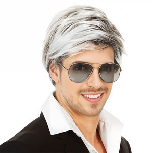 Peluca corta <span class=keywords><strong>gris</strong></span> plateado para hombre con línea de cabello Natural <span class=keywords><strong>pelo</strong></span> sintético realista para disfraz de fiesta de Cosplay uso diario peluca masculina de moda - Product Image 1
