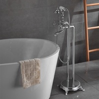 Robinet de Remplissage de Baignoire Vintage Classique Robinet Mitigeur de Bain Douche Eau Chaude Froide Salle de Bains Ensemble de Robinet de Baignoire sur Pied