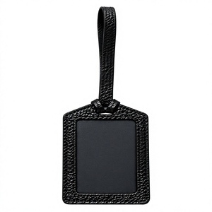 Étiquette de bagage en cuir véritable noir, de luxe, durable, texture grainée, pour valise - Product Image 1