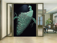 Papier peint mural de luxe vert émeraude avec broderie paon, fond noir, pour entrée de maison, hôtel, club et mur de fond de salon