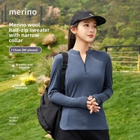 T-shirt thermique à manches longues pour femme en laine mérinos légère, coupe-vent, extensible dans quatre directions, séchage rapide, pour activités de plein air et course à pied