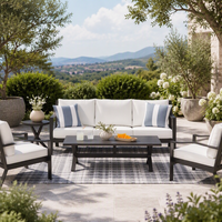 Canapé d'extérieur 3 places en aluminium personnalisable avec table basse à lattes, mobilier de patio côtier OEM pour balcon, piscine, complexe hôtelier