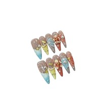 Ongles 3D inspirés de la dopamine, peints à la main, pointes longues et pointues, design coquillage sculpté, faits à la main, réutilisables