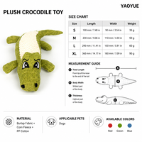 Jouet à mâcher pour chien en peluche, couineur, mignon, motif crocodile de dessin animé, en toile de jute et polaire de maïs, pour le nettoyage des dents et les soins molaires, tailles S-XL