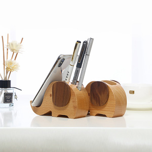 Beechwood Elephant Pen Holder Phone Stand <b>Solid</b> <b>Wood</b> <b>Desk</b> Organizer For Office Home Use - Product Image 1