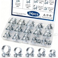 Kit d'assortiment de colliers de serrage pour conduites de carburant, 34 pièces, 5 tailles, 8-18mm, 1/4 pouces, 5/16 pouces, 3/8 pouces, colliers de serrage pour tuyaux d'injection de carburant