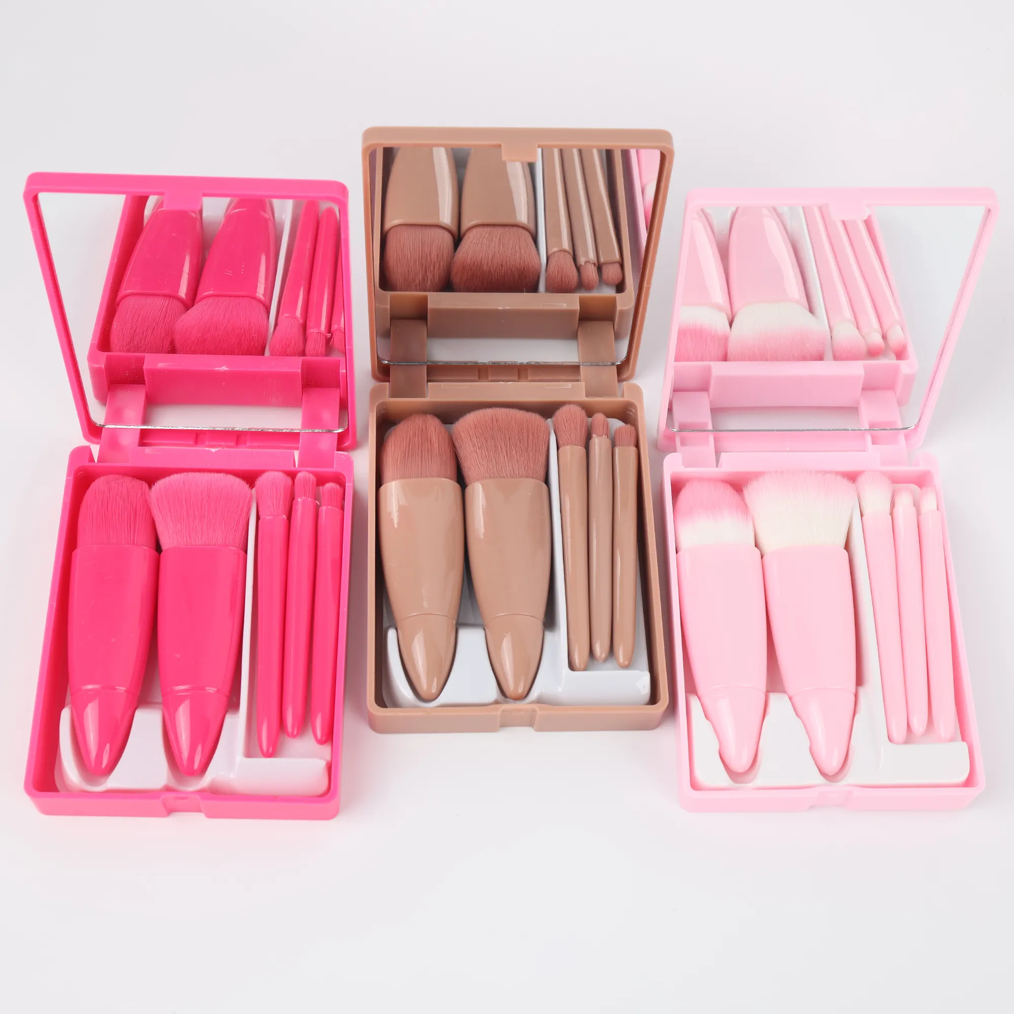 Custom Logo Pink Cosmetic Brush Travel Size Make Up Brushes Low Moq With Mirror Makeup Brush Set