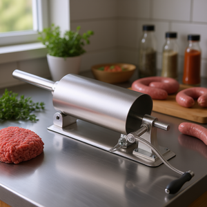 Machine à saucisses manuelle 2,5 L en acier inoxydable, horizontale, avec 8 tubes pour la transformation de la viande - Product Image 2