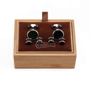 カスタムロゴGroomsmen Tuxedo Onyxシルバーカフリンクスとスタッドギフトセットシャツ木箱 - Product Image 2