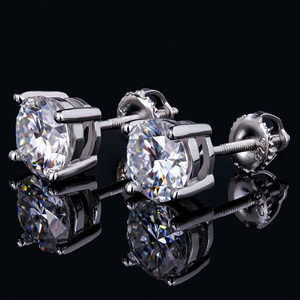 Pendientes de Moissanita: Pendientes de Plata de Ley con Moissanita Certificada D/VVS de Corte Brillante Redondo para Mujeres y Hombres - Product Image 3