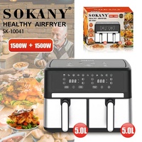Freidora de Aire Doble Táctil Sokany 10041, Horno Eléctrico Inteligente de Acero Inoxidable, Control Digital Cuadrado Clásico 220