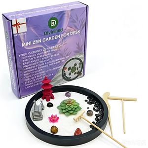 Mini-jardin zen japonais en gros, kit de jardin zen <span class=keywords><strong>miniature</strong></span> rond avec roches et sable pour bureau ou maison, cadeau de bureau - Product Image 6