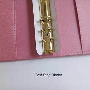 ที่นิยมมากที่สุดคือหรูหราแบบไม่เหมือนใครหนัง PU สีชมพูใบหลวมงบประมาณปกแบบกำหนดเอง A6 agendas กระเป๋าสตางค์เงินห่วงทอง - Product Image 4