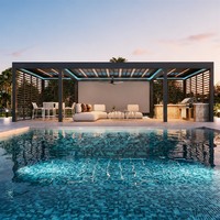 App-gesteuertes LED RGB-Licht Aluminium-Pavillon Pergola mit Motorisiertem Lamellendach, Freistehender Sonnenschutz für Garten, Terrasse und Balkon