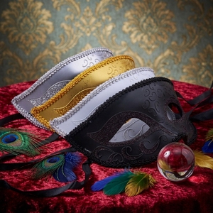 Masques en plastique d'aspect antique noir blanc argent or pour hommes femmes Halloween Venise fête <span class=keywords><strong>costume</strong></span> bal maquillage - Product Image 3