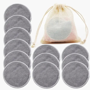 Lot de 12 tampons démaquillants réutilisables en fibre de bambou et <span class=keywords><strong>coton</strong></span>, avec logo personnalisé, design arrondi, et sac de lavage écologique - Product Image 5