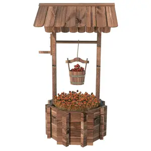 Outdoor furniture Wooden Wishing Well pot with Hanging Bucket Outdoor Rustic Flower Planter Patio large garden decoration