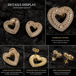 Women's Square Zircon Hollow Heart <b>Stud</b> <b>Earrings</b> Simple and Fashionable Ice <b>Crystal</b> Jewelry Wholesale - Product Image 6