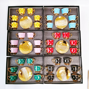 Saudi Porcelain Coffee Cup Plate Gold Plated 6 Cups& 6 Saucers Ceramic <b>Tea</b> <b>Set</b> for Opening <b>Gift</b> - Product Image 1