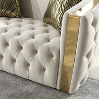 Ensemble de canapés sectionnels en tissu velours capitonné de style nordique de luxe - Design moderne, pieds en bois massif, blanc, appartement, hôtel, salon