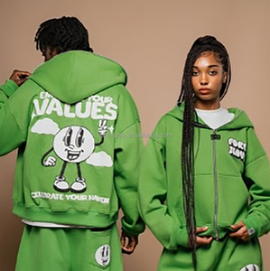 Conjunto Deportivo Unisex Holgado con Bordado, 100% Algodón, Sudadera con Cremallera Extra Grande, Conjunto de 2 Piezas de Lujo para <span class=keywords><strong>Mujer</strong></span> - Product Image 4