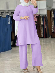 Set di <span class=keywords><strong>pantaloni</strong></span> Top a tunica a maniche lunghe da <span class=keywords><strong>donna</strong></span> modesto abito islamico Dubai Casual arabo camicetta <span class=keywords><strong>turca</strong></span> e <span class=keywords><strong>pantaloni</strong></span> da <span class=keywords><strong>donna</strong></span> 2 pezzi - Product Image 2