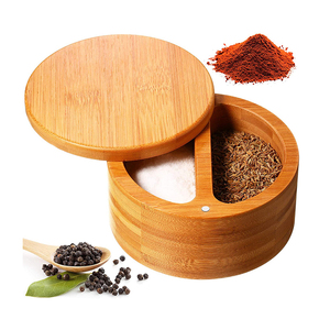 Bamboo spice box wood seasoning jar round salt storage