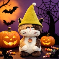 Peluche de chat d'Halloween avec chapeau pointu coloré, chaton en peluche doux, décoration de fête, cadeau, vente en gros, OEM, ODM, personnalisé