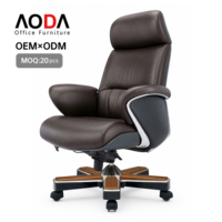Fauteuil de direction en cuir véritable AODA, pivotant et inclinable, avec appui-tête en bois brun, grand format