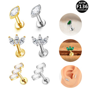 Titanium Cartilage Stud <b>Earrings</b> F136 Stainless Steel Prong Setting Crystal Ear Jewelry Unisex Party Fashion Piercing Jewelry - Product Image 1