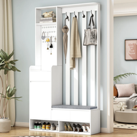 Rangement pour arbre de Hall avec banc de rangement rembourré Armoire à chaussures pour couloir avec panneau perforé Porte-manteau moderne avec 4 crochets pour entrée