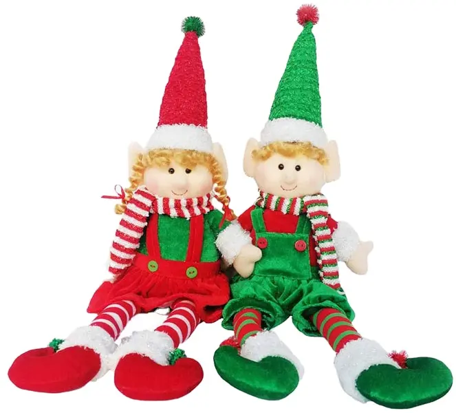 2187 2 Pcs Christmas Elves 24 inches Decoration Dolls Big Soft Plush Stuffed Toy Holiday Xmas Decor Adorable Gifts Boy Girl