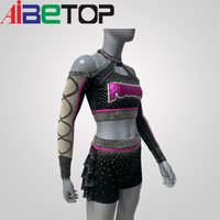 Uniforme de cheerleading personnalisé avec strass, haut court à bretelles longues avec jupe superposée, polyester et élasthanne, logo d'équipe personnalisable