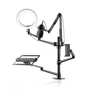 ชุดขาตั้งเซลฟี่แบบตั้งโต๊ะพร้อมไฟวงแหวน LED <span class=keywords><strong>6</strong></span>-10 นิ้ว ไมโครโฟน และที่ยึด ใช้งานร่วมกับแล็ปท็อป จอภาพ แท็บเล็ต และโทรศัพท์ - Product Image 1