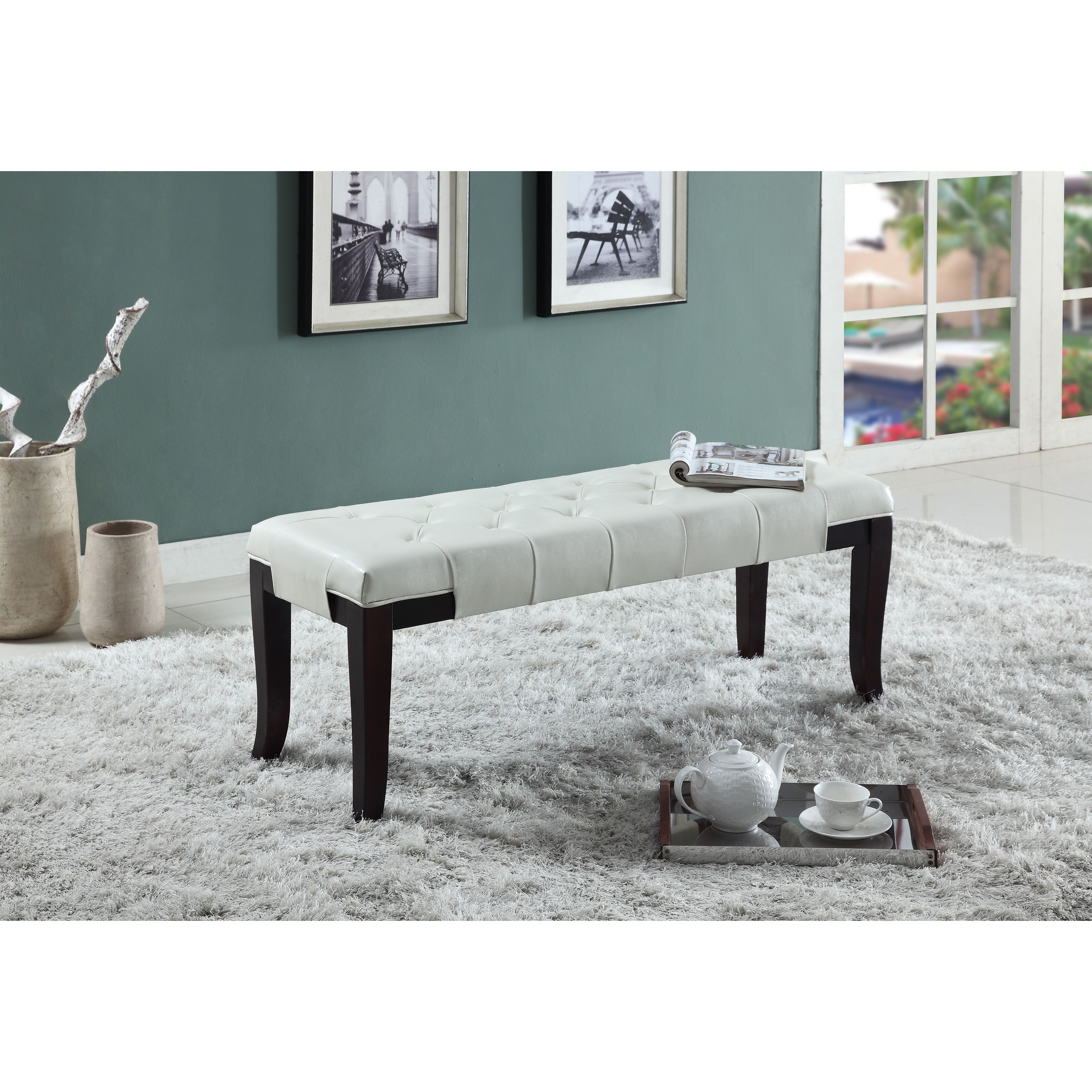 DB Linon White Faux Leather Tufted Bench Synthetic Leather Product