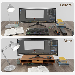 แท่นวางจอคอมพิวเตอร์ไม้พร้อมลิ้นชักเก็บของสำหรับคอมพิวเตอร์ตั้งโต๊ะ แล็ปท็อป อุปกรณ์จัดระเบียบโต๊ะทำงาน และชั้นวางใต้จอ - Product Image 4