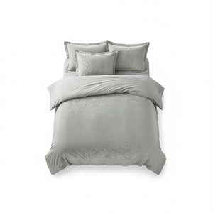 Set Copripiumino Reversibile in Sherpa 4 Pezzi Grigio Tinta Unita per Uso Domestico Lavabile in Lavatrice - Product Image 1