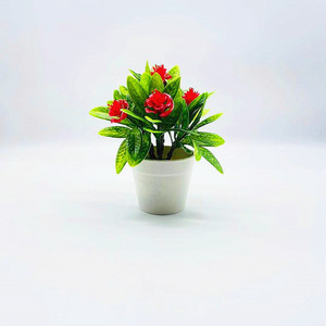 Plante artificielle en pot avec fleurs rouges, verdure en plastique, fleur décorative, ornement d'intérieur, écologique, petite taille - Product Image 1