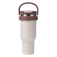 Gobelet isotherme de voiture en acier inoxydable à double paroi de 40 oz, tasse de voyage avec poignée et paille