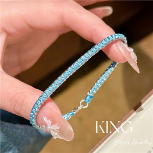 KING Silver Jewelry Blue <b>Braided</b> <b>Cord</b> Bracelet S925 Sterling Silver Plated Women's Fashion Gift - Product Image 1