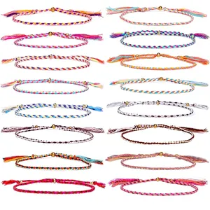 Braccialetti di stringa di filo di cotone regolabili intrecciati multicolori da donna a prezzi economici alla moda per le signore
