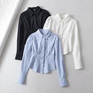 Primavera Sexy manga larga Mujer camisa blanca blusa estilo coreano abotonado cintura delgada Y2k Crop Tops mujer cárdigan ropa - Product Image 3
