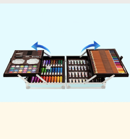 Ensemble d'art tout-en-un en aluminium pour enfants avec 24 aquarelles, 28 crayons de couleur, 33 feutres, 143 pièces au total, étui pour cadeau d'enfant