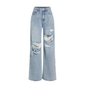 Heavy Denim Vintage Distressed Washed High Waist Ripped Straight <b>Leg</b> <b>Jeans</b> Casual Loose <b>Men's</b> <b>Jeans</b> - Product Image 1