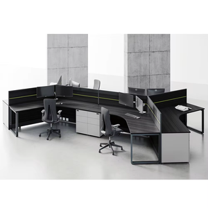 Meubles de bureau modulaires pour employés, poste de travail à 120 degrés, bureau 4 places, poste de travail pour 4 personnes, tables en bois - Product Image 2