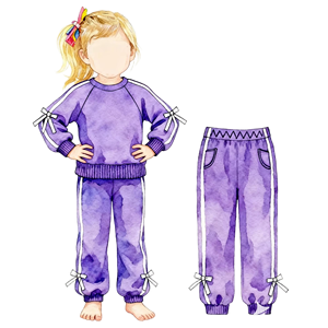 Set di <span class=keywords><strong>Abbigliamento</strong></span> alla Moda per Ragazze in Seta di Latte Ecologica, Manica Lunga con Stampa, Colore Viola - Product Image 3